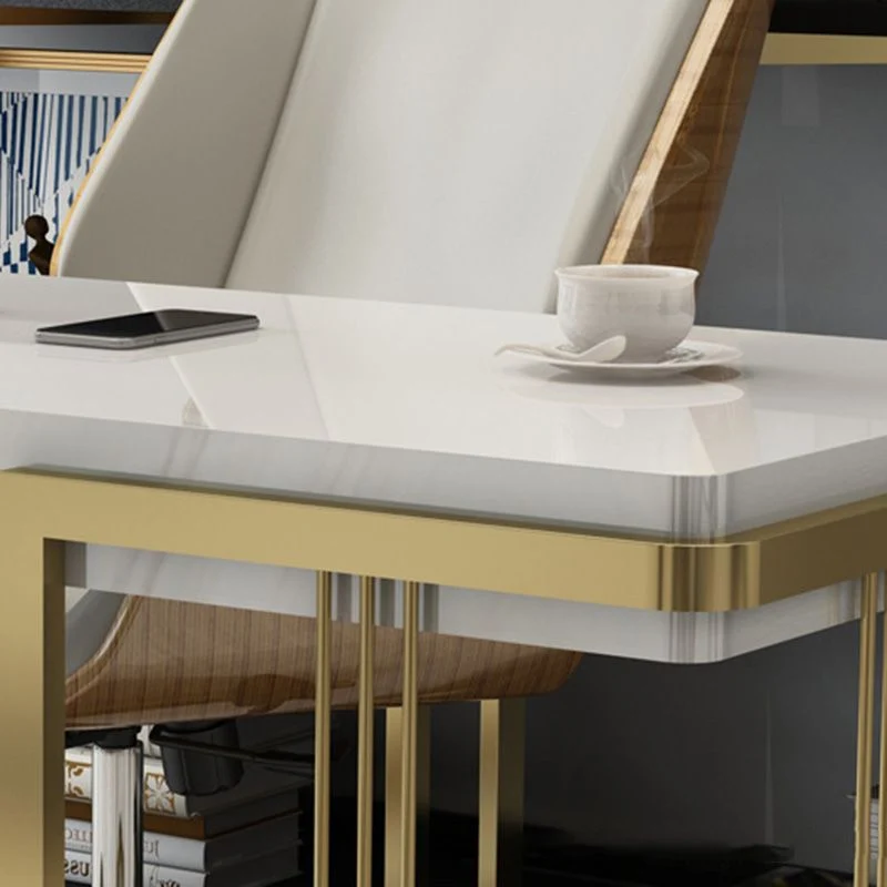 Bureau rectangulaire en marbre, bureau d'écriture moderne en forme de H pour la maison Clearhalo