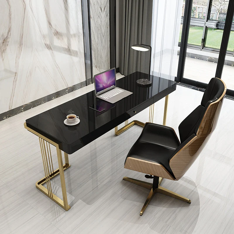 Bureau rectangulaire en marbre, bureau d'écriture moderne en forme de H pour la maison Clearhalo