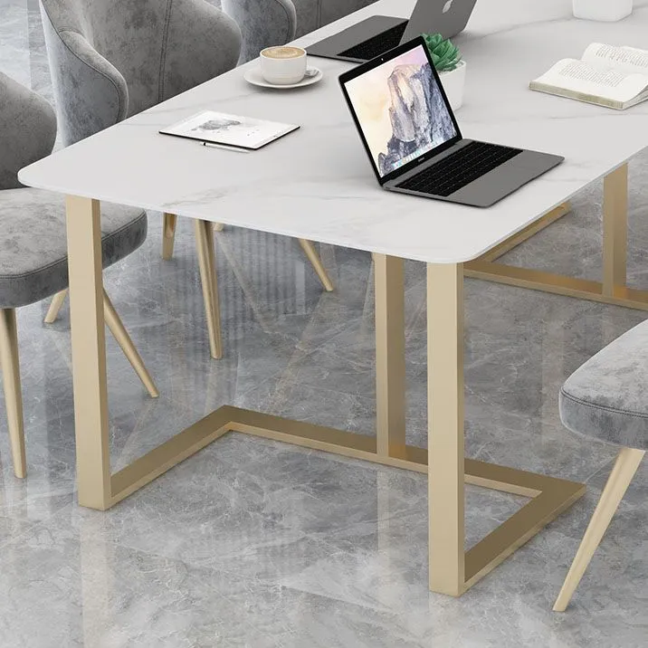 Bureau rectangulaire moderne en pierre frittée avec base en métal Clearhalo