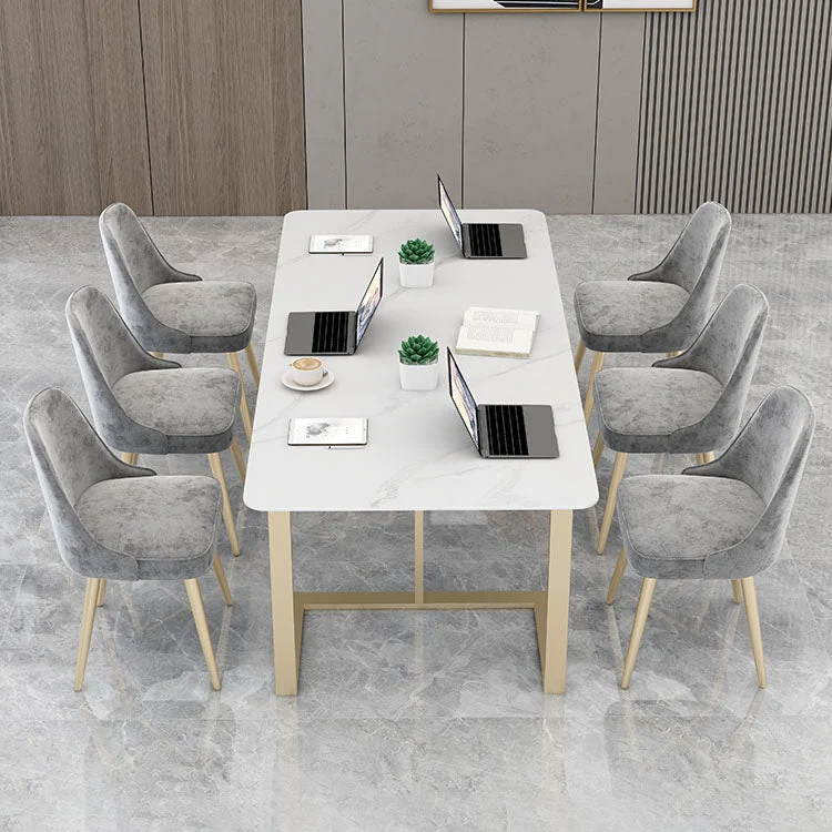 Bureau rectangulaire moderne en pierre frittée avec base en métal Clearhalo