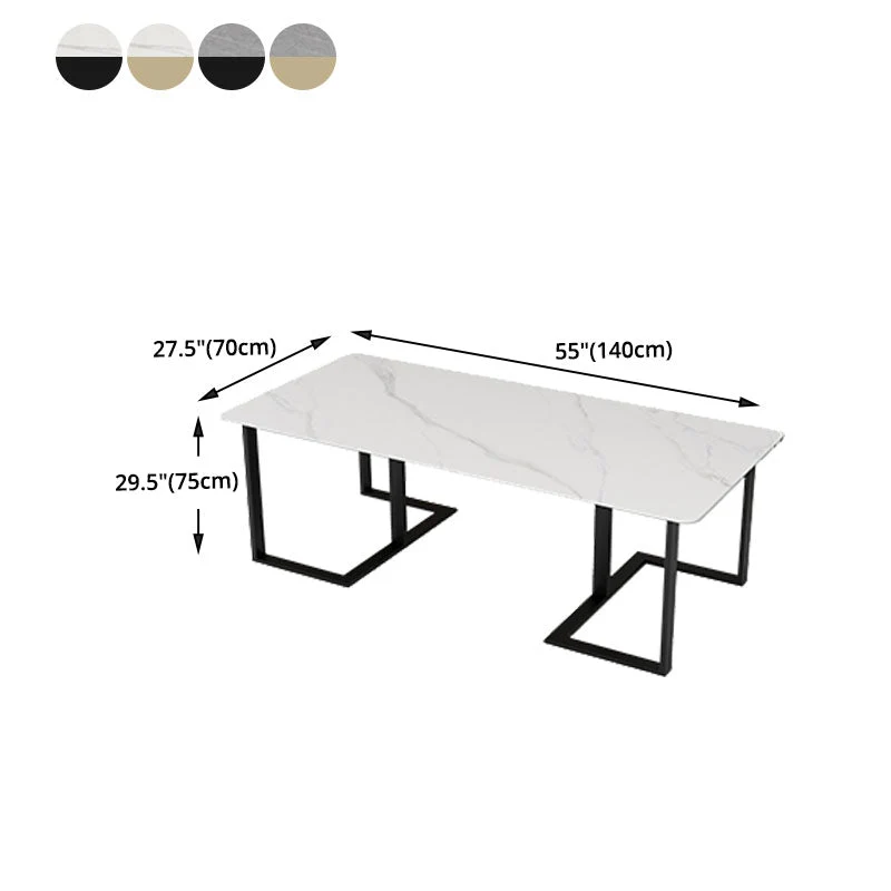 Bureau rectangulaire moderne en pierre frittée avec base en métal Clearhalo