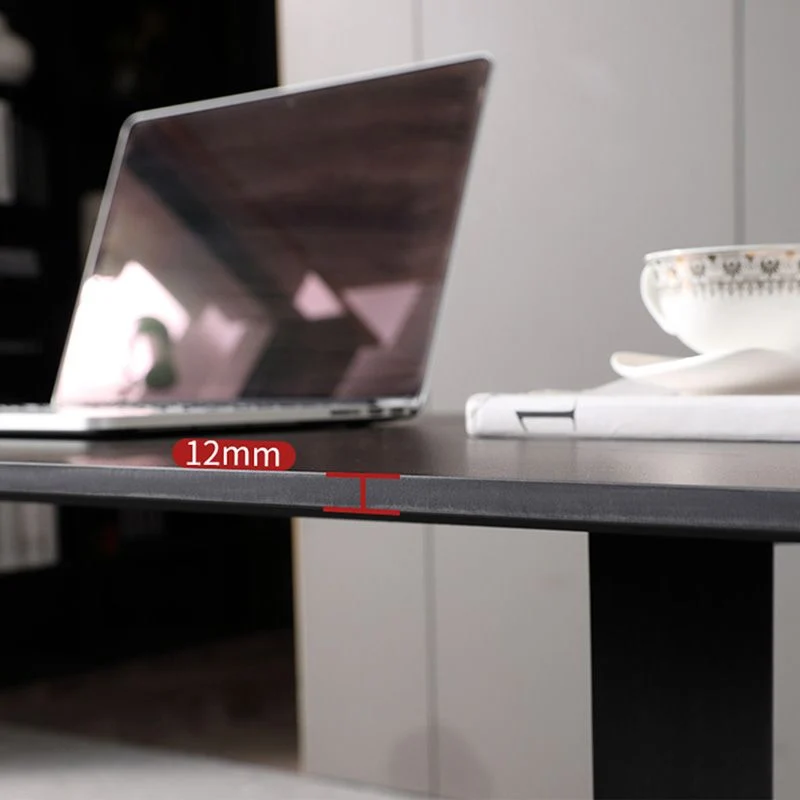 Bureau rectangulaire noir avec base en métal noir, bureau moderne Clearhalo