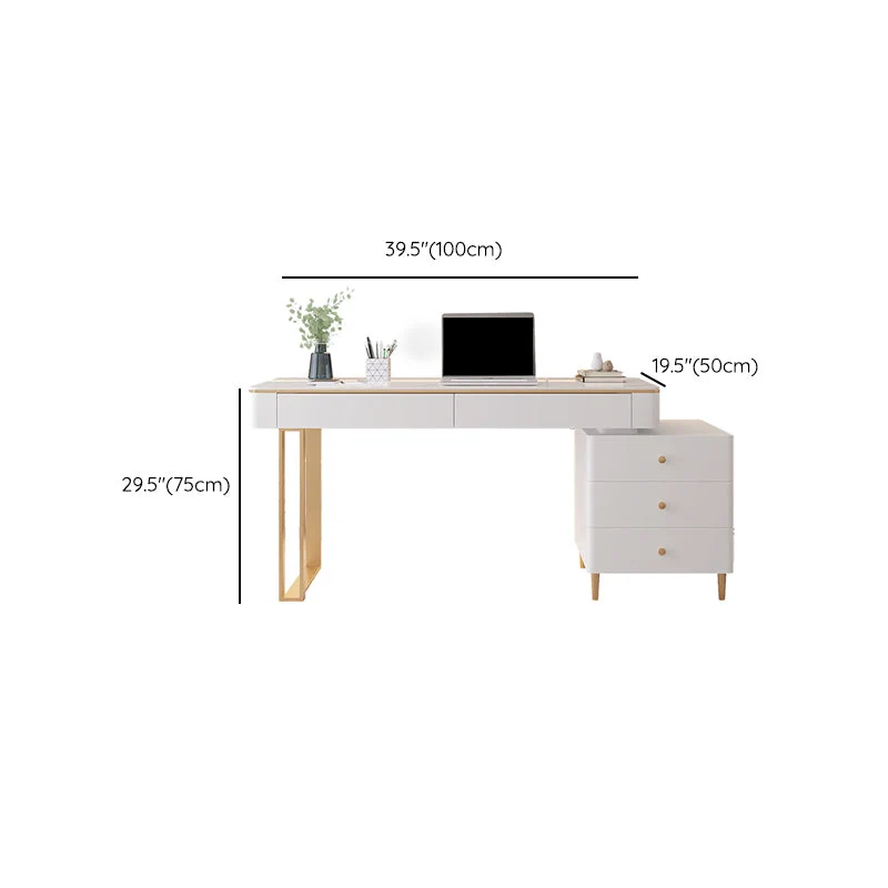 Bureau rectangulaire en pierre, bureau d'écriture blanc de 29,53 po de hauteur avec tiroirs Clearhalo