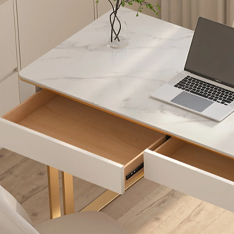 Bureau rectangulaire en pierre, bureau d'écriture blanc de 29,53 po de hauteur avec tiroirs Clearhalo