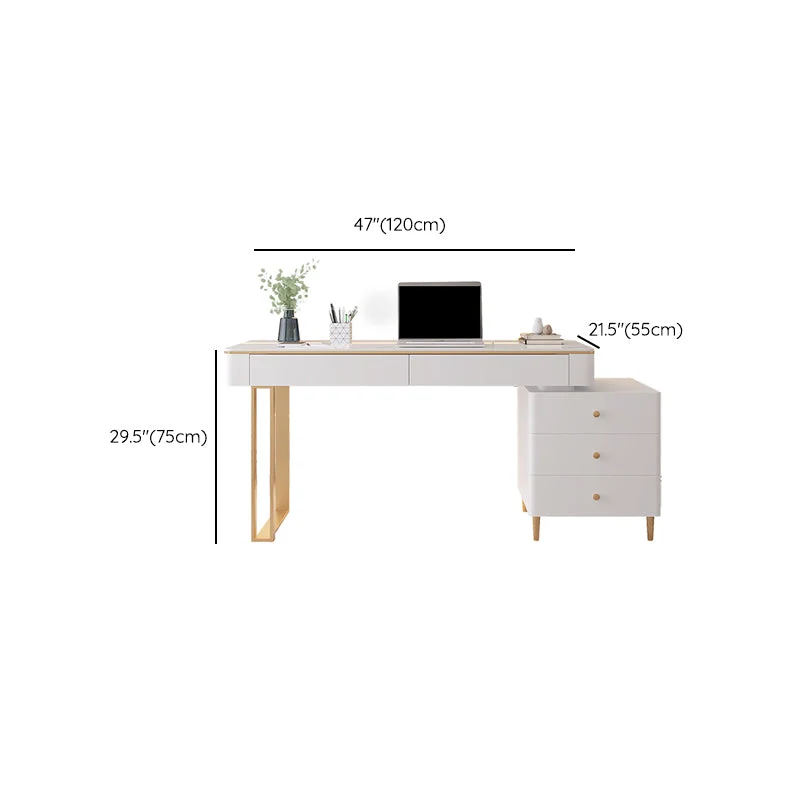 Bureau rectangulaire en pierre, bureau d'écriture blanc de 29,53 po de hauteur avec tiroirs Clearhalo