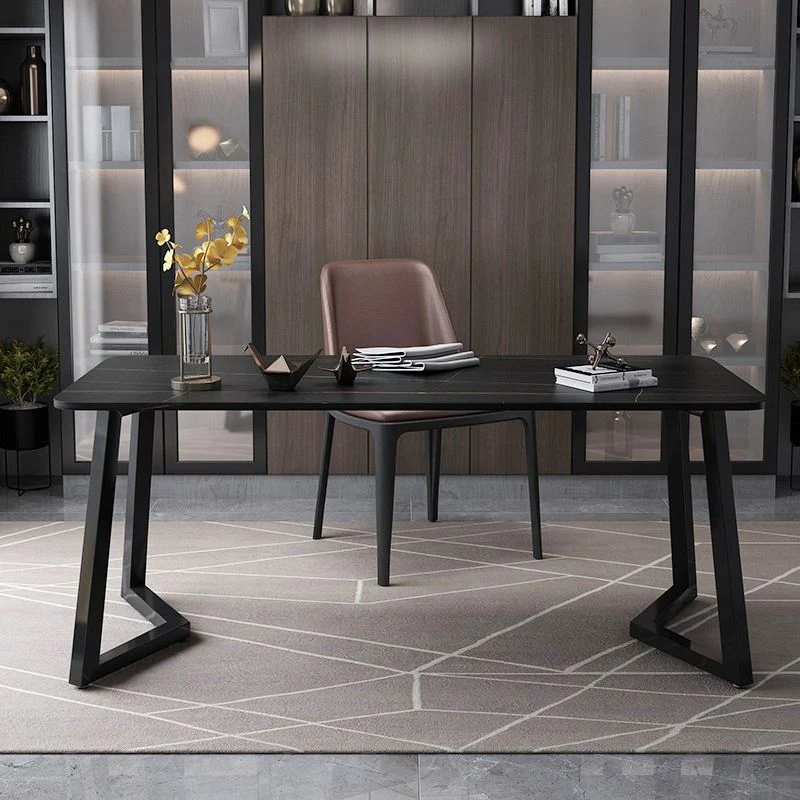 Bureau rectangulaire en pierre, bureau d'écriture de style moderne avec pieds en fer Clearhalo