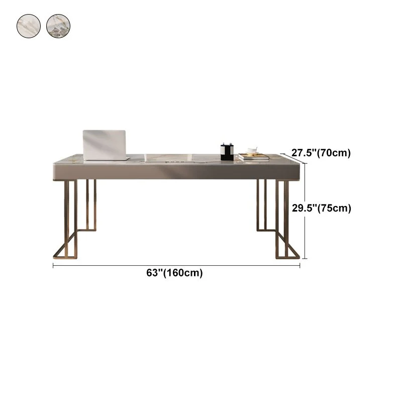 Bureau rectangulaire en pierre frittée de bureau à 3 tiroirs de style Glam Clearhalo