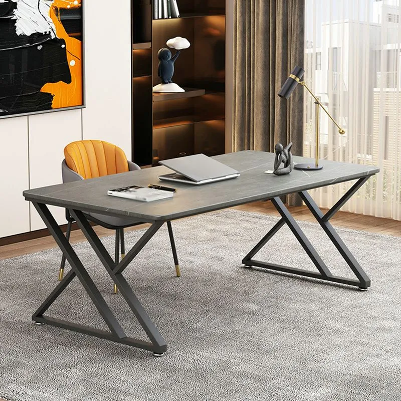Bureau rectangulaire en pierre frittée grise, bureau à domicile de Style moderne, sans chaise Clearhalo