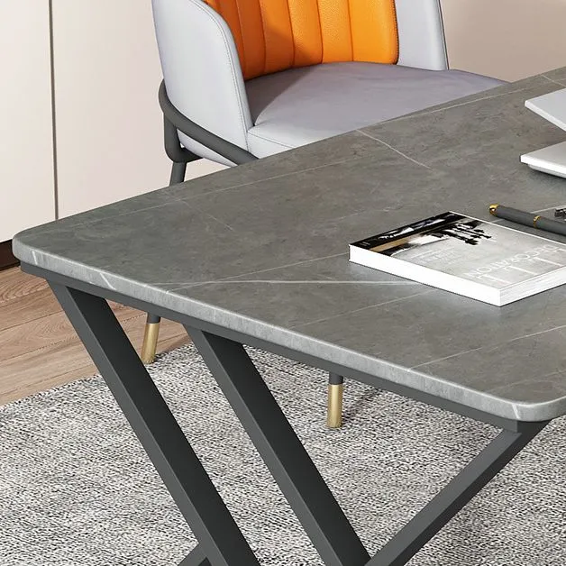 Bureau rectangulaire en pierre frittée grise, bureau à domicile de Style moderne, sans chaise Clearhalo