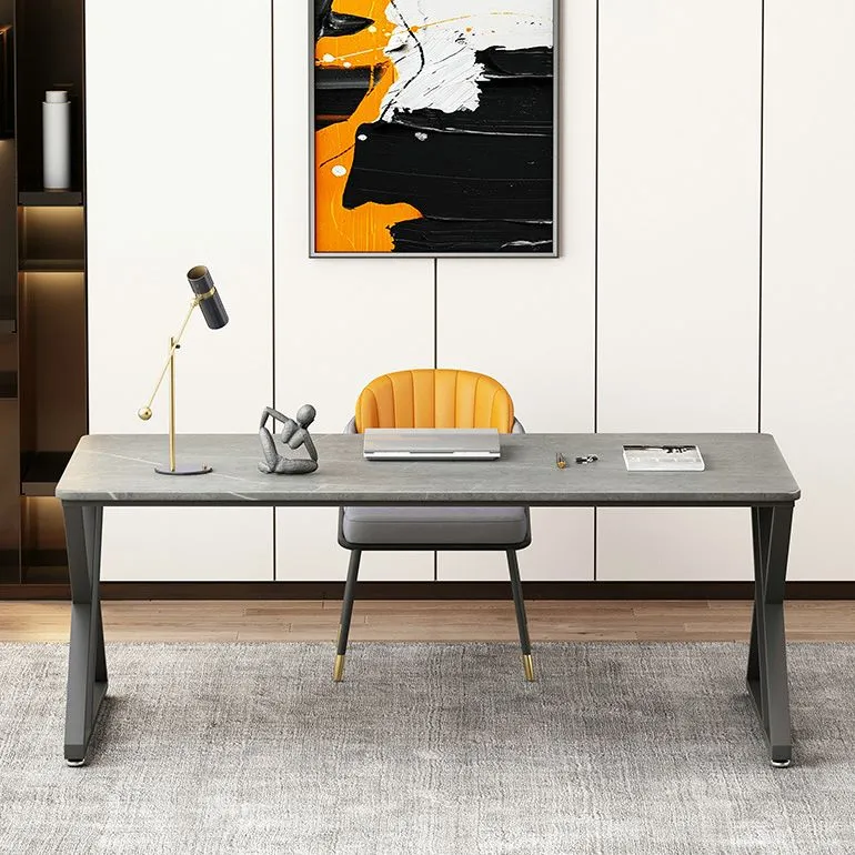 Bureau rectangulaire en pierre frittée grise, bureau à domicile de Style moderne, sans chaise Clearhalo
