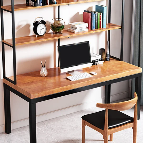 Bureau rectangulaire en pin avec plateau en bois massif et pieds en métal noir Clearhalo