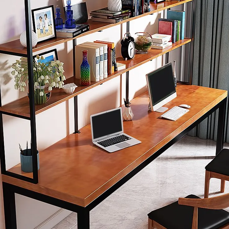 Bureau rectangulaire en pin avec plateau en bois massif et pieds en métal noir Clearhalo