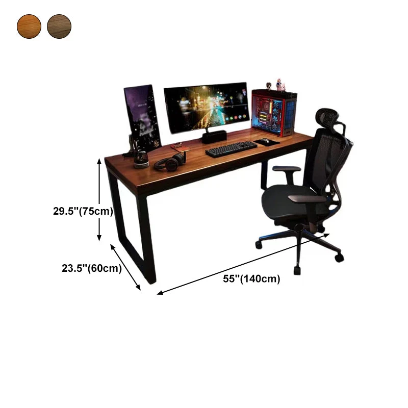 Bureau rectangulaire de style moderne avec plateau en bois massif et pieds en fer noir Clearhalo