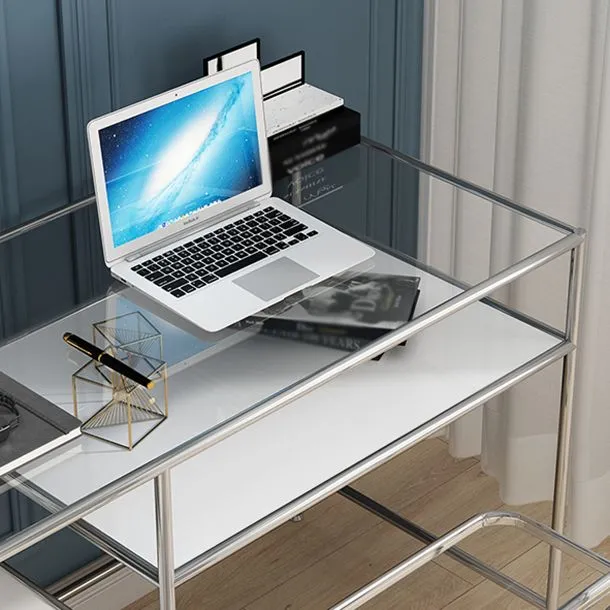 Bureau rectangulaire en verre Bureau de style contemporain avec étagères de rangement Clearhalo