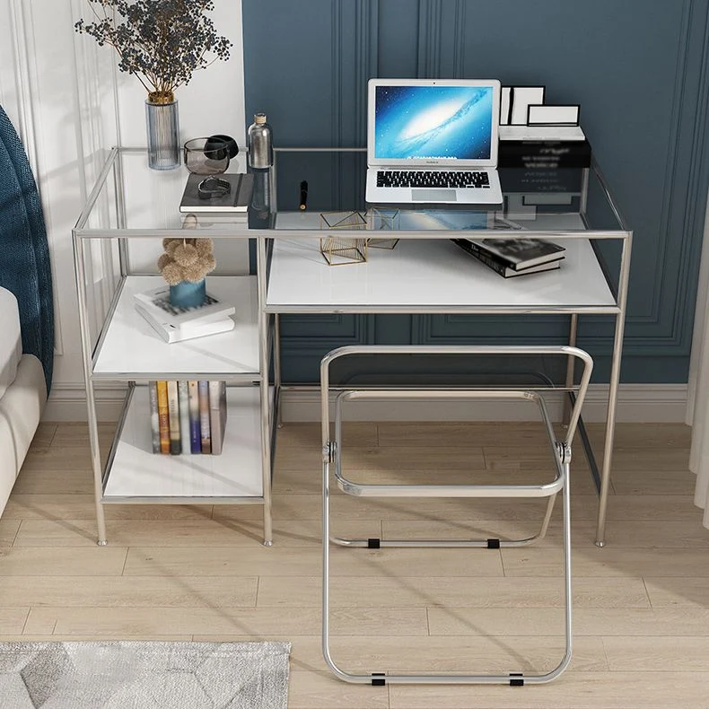 Bureau rectangulaire en verre Bureau de style contemporain avec étagères de rangement Clearhalo