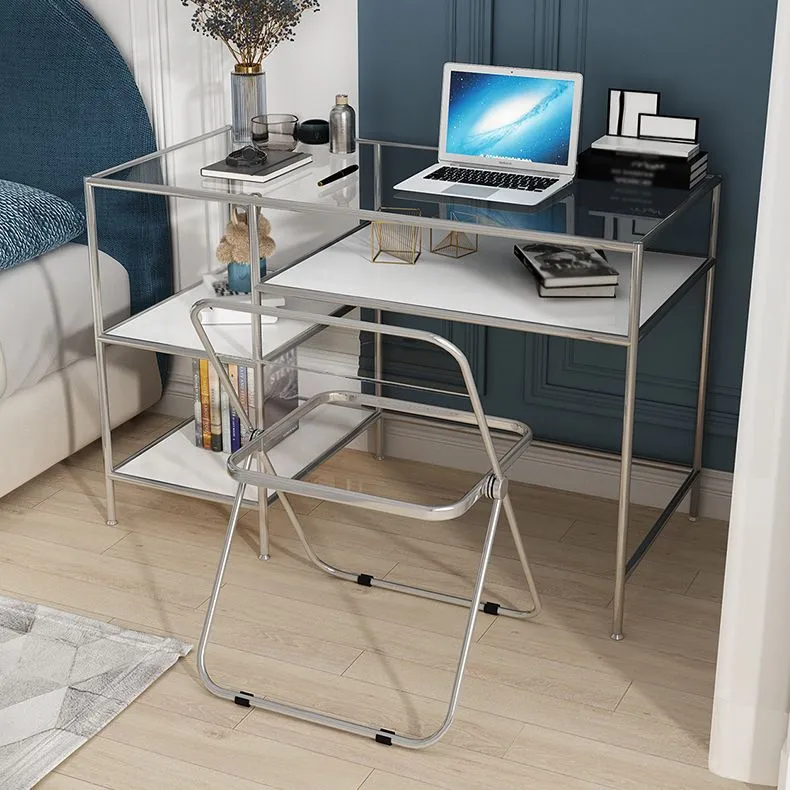 Bureau rectangulaire en verre Bureau de style contemporain avec étagères de rangement Clearhalo