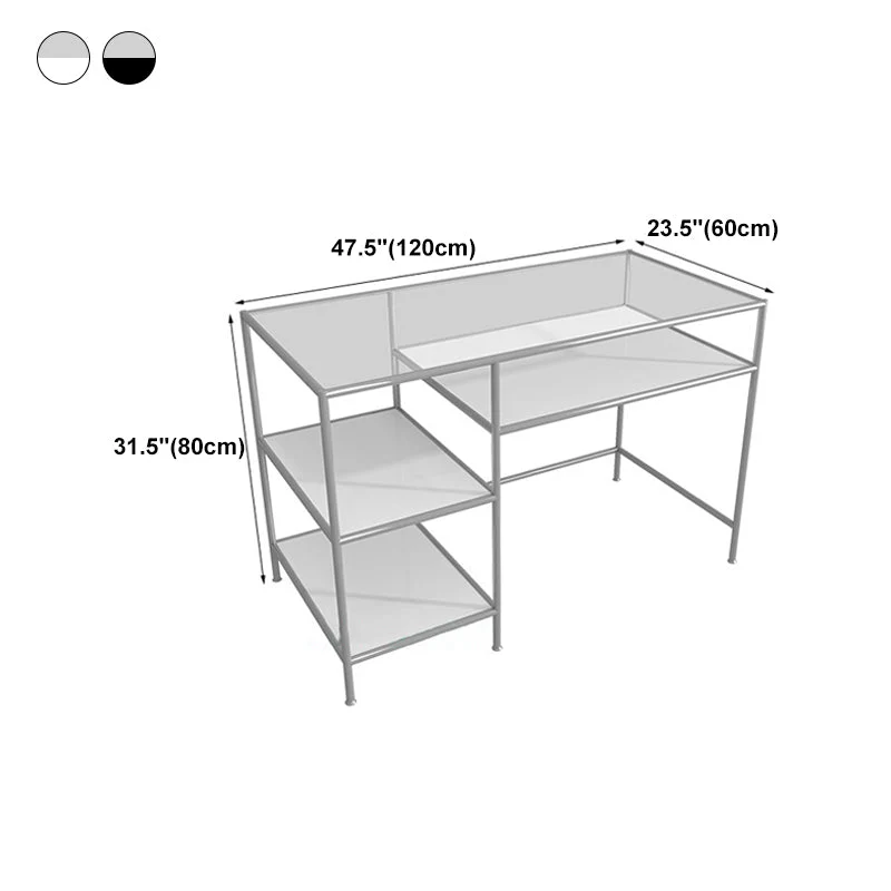 Bureau rectangulaire en verre Bureau de style contemporain avec étagères de rangement Clearhalo