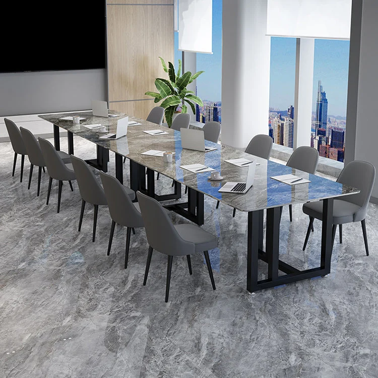 Bureau de réunion en pierre agglomérée moderne de forme incurvée par table d'étude de bureau Clearhalo