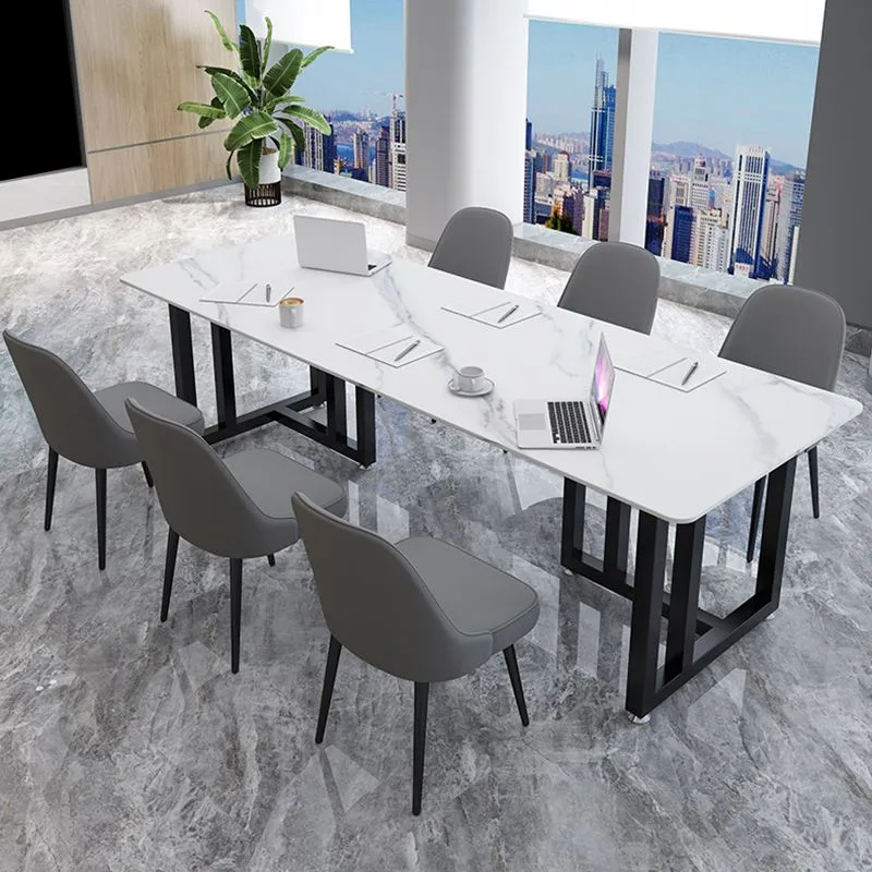 Bureau de réunion en pierre agglomérée moderne de forme incurvée par table d'étude de bureau Clearhalo