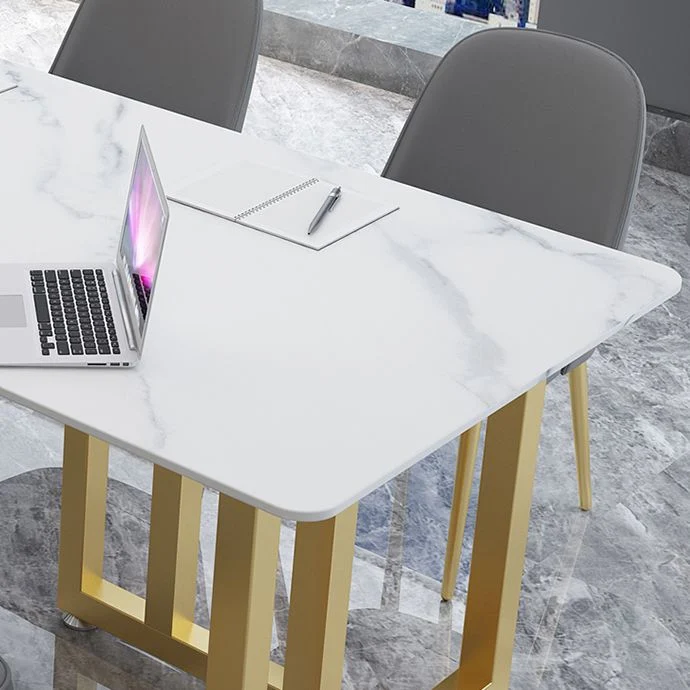 Bureau de réunion en pierre agglomérée moderne de forme incurvée par table d'étude de bureau Clearhalo