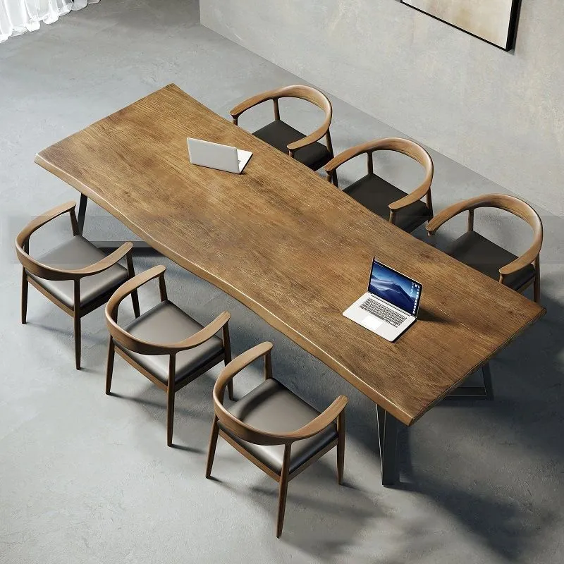 Bureau de style contemporain Bureau de réunion irrégulier en bois massif Clearhalo