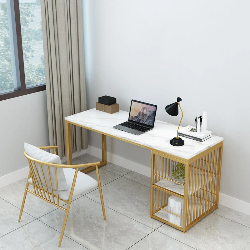 Bureau de style Glam Bureau rectangulaire en marbre avec base en métal Clearhalo
