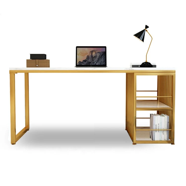 Bureau de style Glam Bureau rectangulaire en marbre avec base en métal Clearhalo