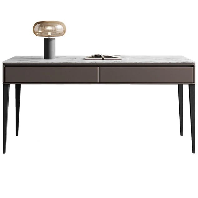 Bureau de style industriel Bureau rectangulaire en pierre avec 2 tiroirs Clearhalo