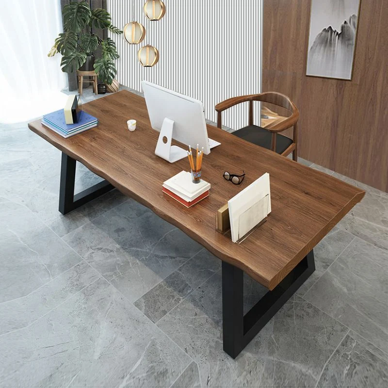 Bureau de style moderne Bureau d'écriture irrégulier en bois massif marron Clearhalo