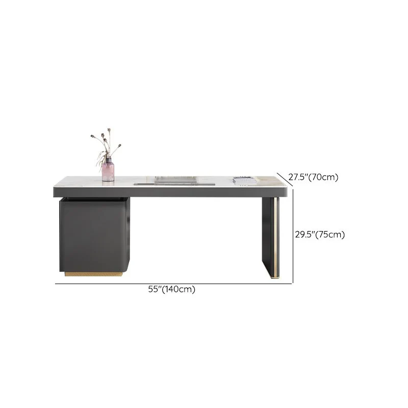 Bureau de style moderne, bureau de travail de forme rectangulaire avec 2 pieds en gris Clearhalo