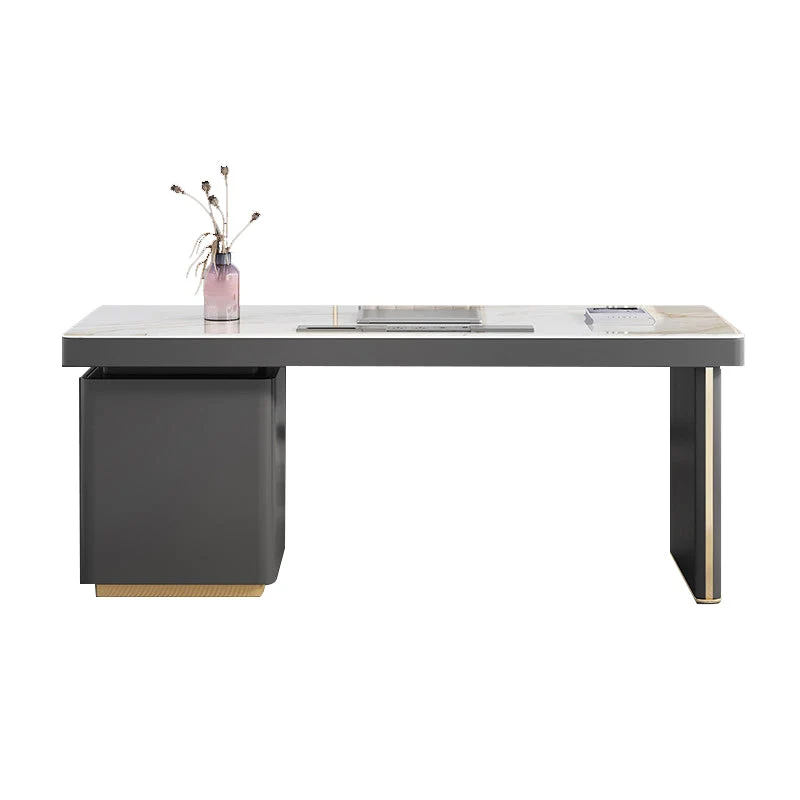 Bureau de style moderne, bureau de travail de forme rectangulaire avec 2 pieds en gris Clearhalo