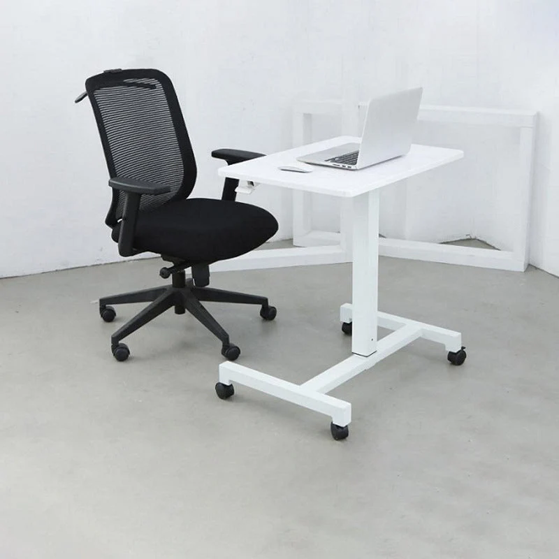 Bureau de style moderne de forme rectangulaire, table mobile noir/marron/blanc avec roulettes Clearhalo
