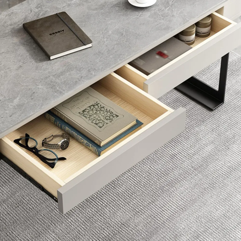 Bureau de style moderne en pierre frittée, 2 tiroirs, pour la maison Clearhalo
