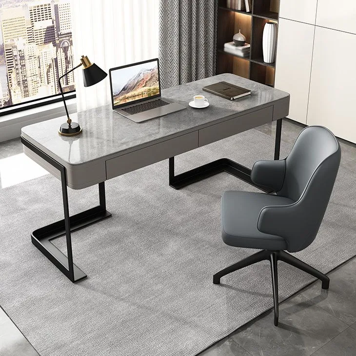 Bureau de style moderne en pierre frittée, 2 tiroirs, pour la maison Clearhalo