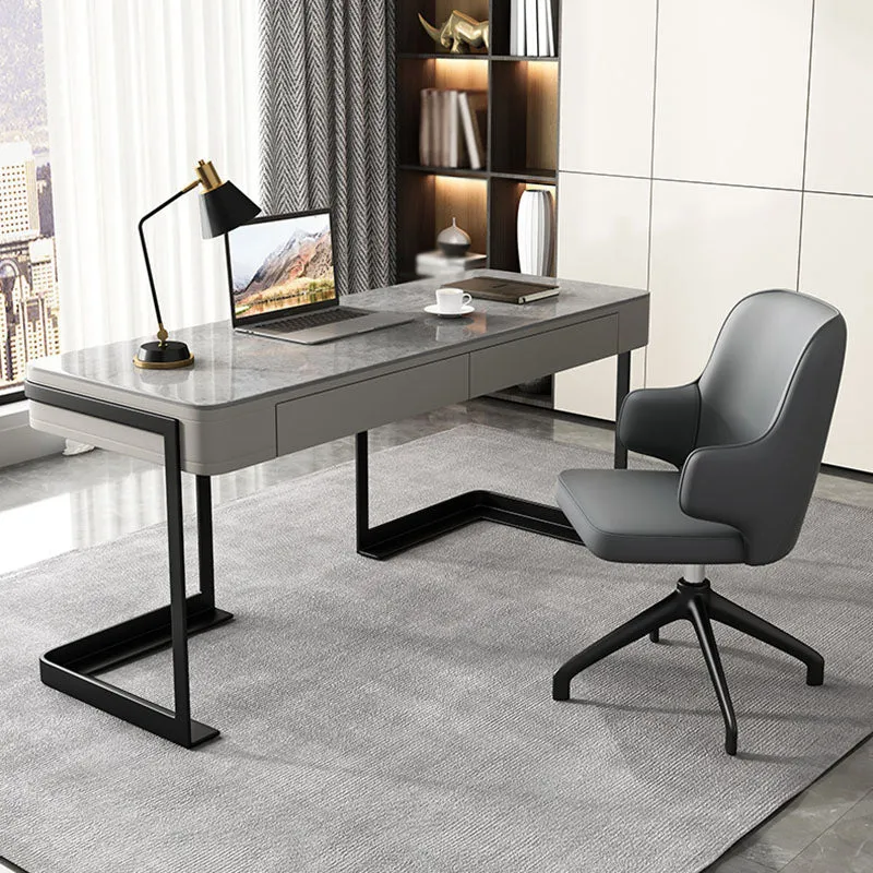 Bureau de style moderne en pierre frittée, 2 tiroirs, pour la maison Clearhalo