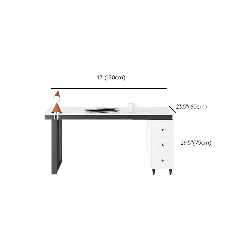 Bureau de travail blanc de style moderne, bureau d'écriture de forme rectangulaire avec 2 pieds Clearhalo