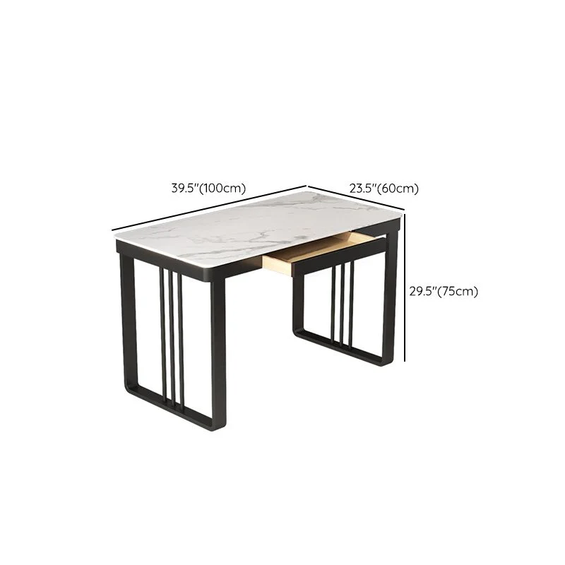 Bureau de travail blanc de style moderne, bureau d'écriture de forme rectangulaire avec 2 pieds Clearhalo