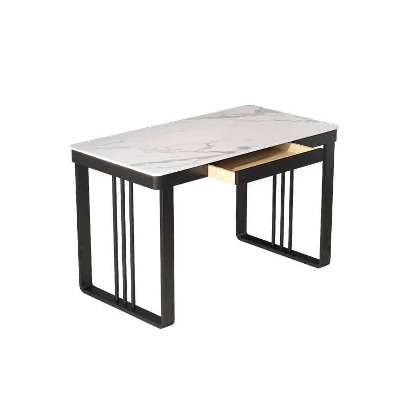 Bureau de travail blanc de style moderne, bureau d'écriture de forme rectangulaire avec 2 pieds Clearhalo