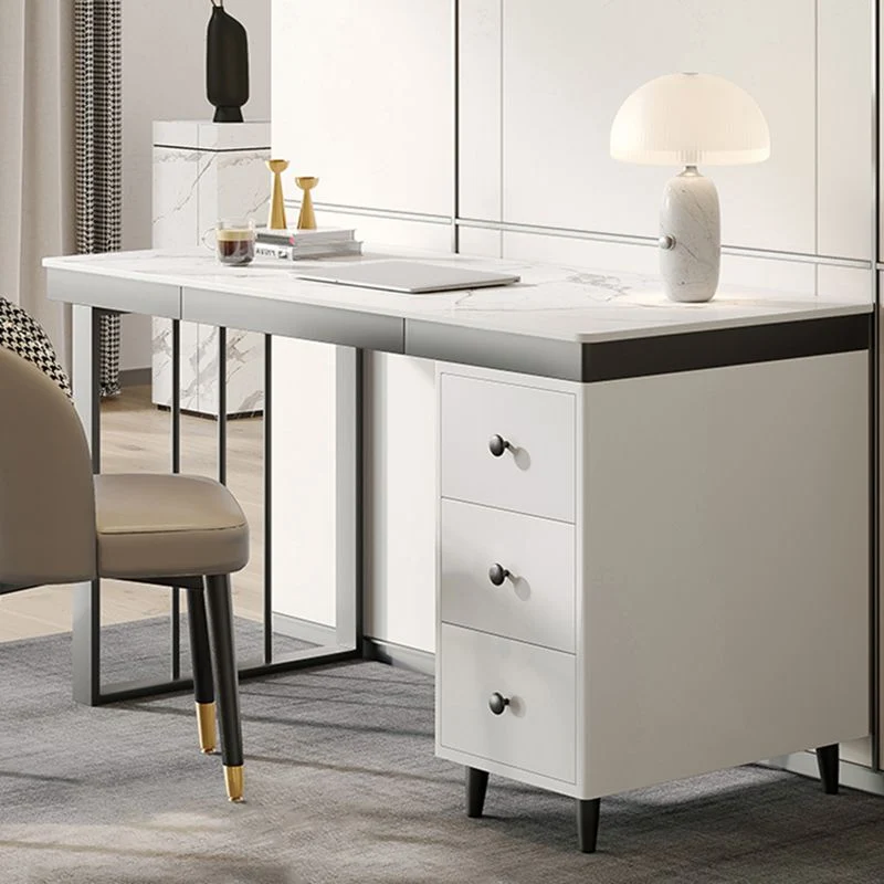 Bureau de travail blanc de style moderne, bureau d'écriture de forme rectangulaire avec 2 pieds Clearhalo