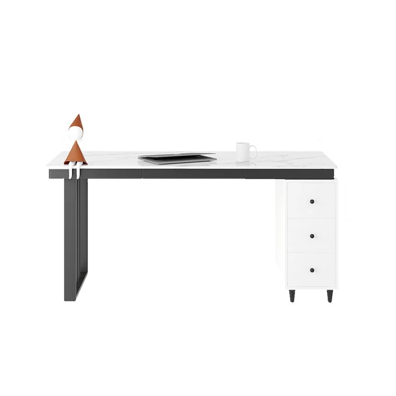 Bureau de travail blanc de style moderne, bureau d'écriture de forme rectangulaire avec 2 pieds Clearhalo