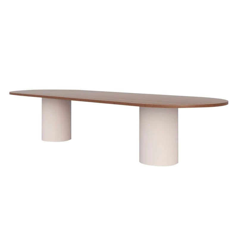 Bureau de travail en bois de bureaux de forme ovale moderne avec 2 pieds pour le bureau Clearhalo