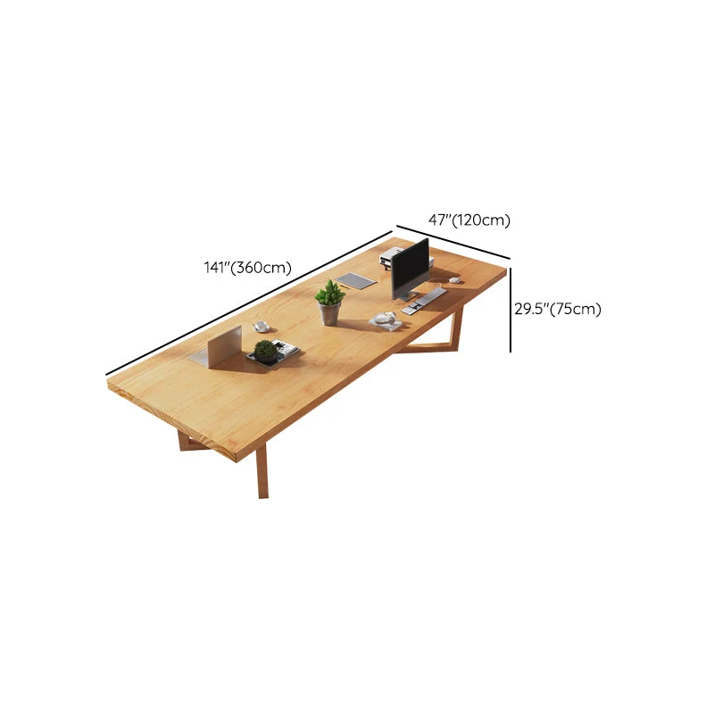 Bureau de travail en bois massif, bureau de forme rectangulaire avec 2 pieds Clearhalo
