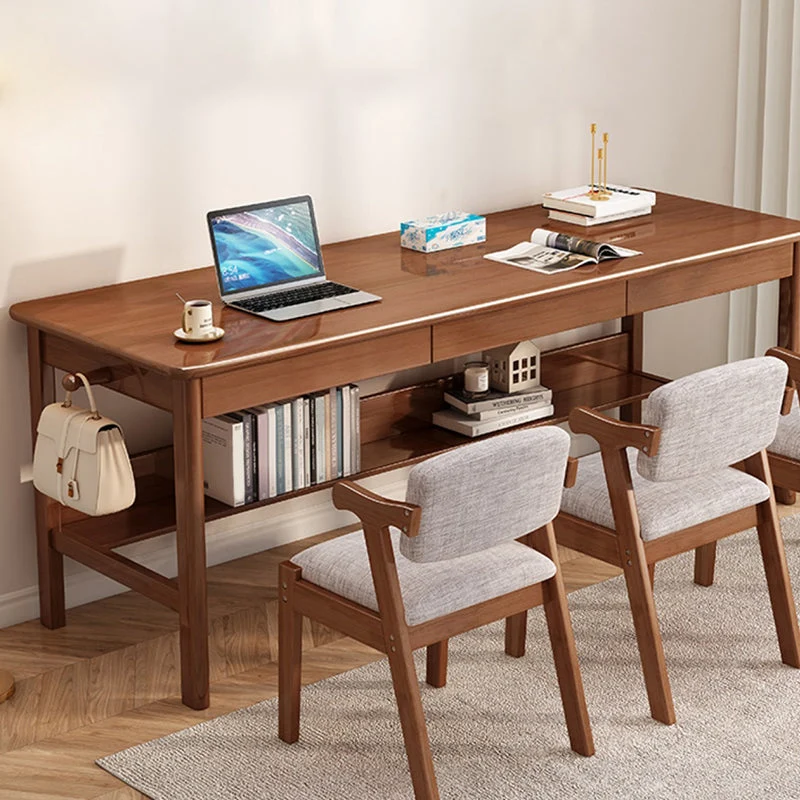 Bureau de travail en bois naturel/blanc/marron de forme rectangulaire avec 2/3 tiroirs Clearhalo