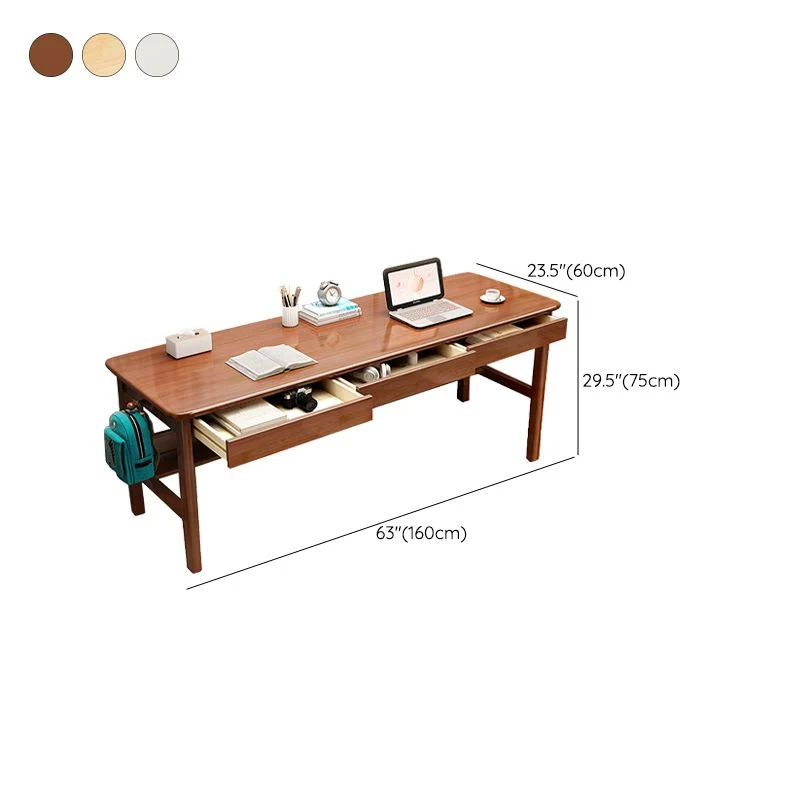 Bureau de travail en bois naturel/blanc/marron de forme rectangulaire avec 2/3 tiroirs Clearhalo