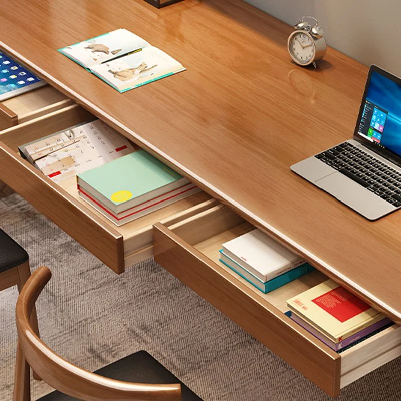 Bureau de travail en bois naturel/blanc/marron de forme rectangulaire avec 2/3 tiroirs Clearhalo