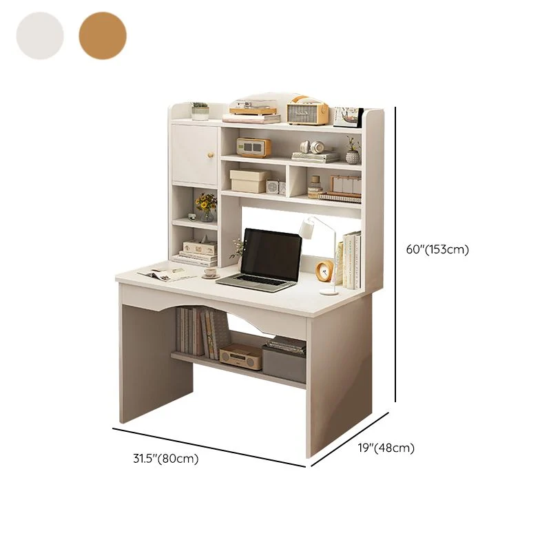 Bureau de travail en bois de style contemporain Bureau de forme rectangulaire en blanc/naturel Clearhalo