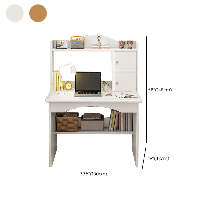 Bureau de travail en bois de style contemporain Bureau de forme rectangulaire en blanc/naturel Clearhalo