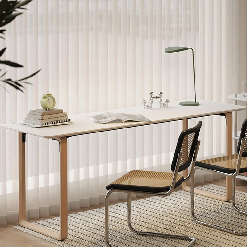 Bureau de travail en bois de style contemporain Bureau de forme rectangulaire en blanc et naturel Clearhalo