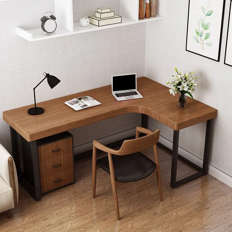 Bureau de travail en bois de style contemporain, bureau de travail en forme de L avec pieds pour la maison Clearhalo