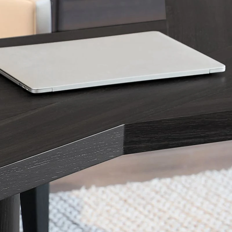 Bureau de travail en bois de style contemporain, forme irrégulière, marron/noir Clearhalo
